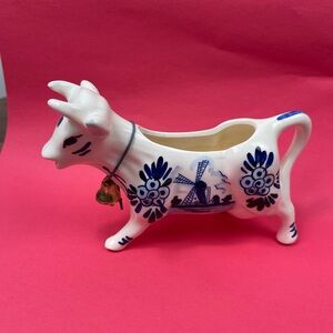 Vintage hand painted Delft Blue and White Ceramic Cow Creamer.